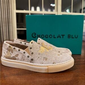 Chocolat Blu Noella Gold calf Hair Slip-Ons - Size 40